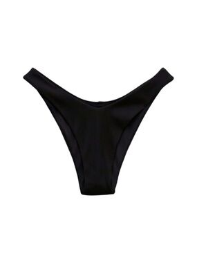 Aerie Ribbed Super‎ High Cut Cheekiest Bikini Bottom Black XL NWT